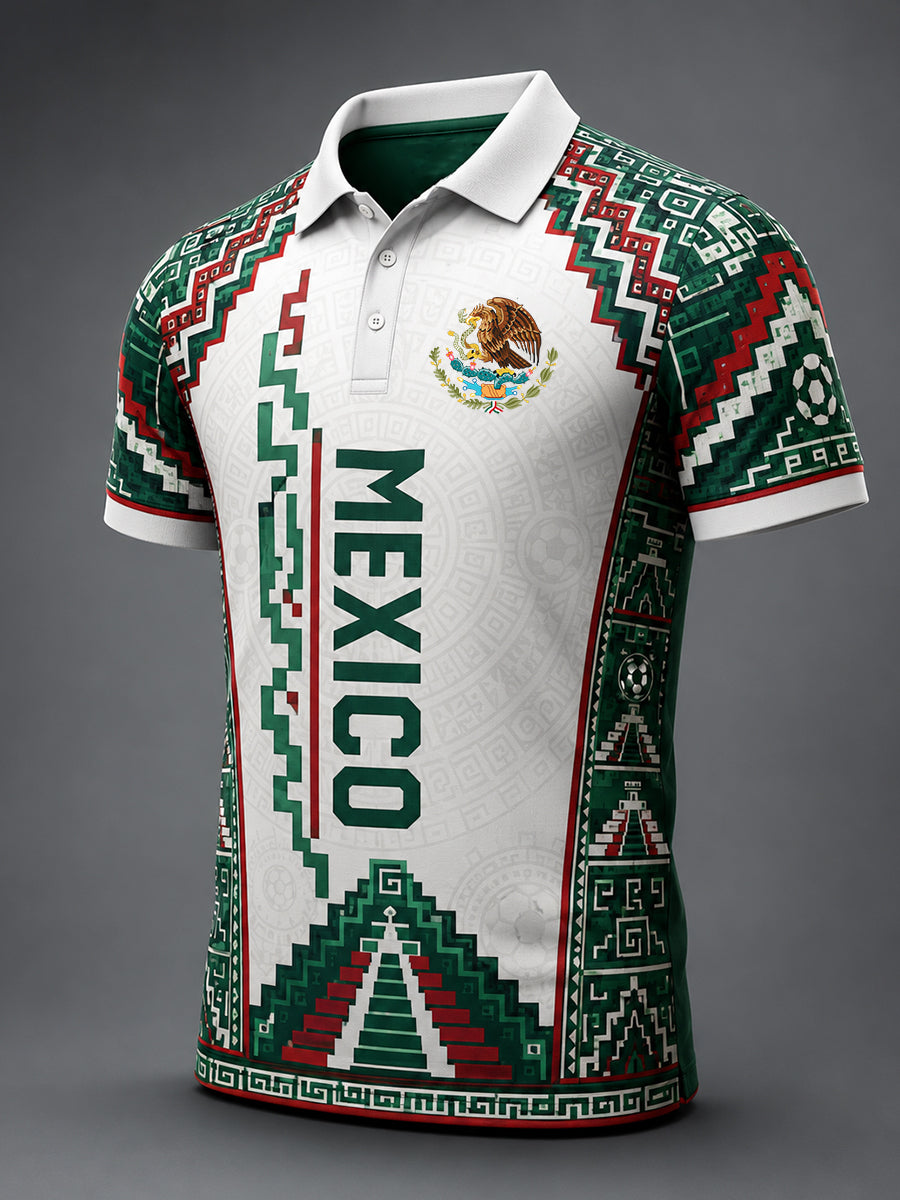 Camiseta polo con estampado artístico de aficionados en un partido de fútbol mexicano para hombre