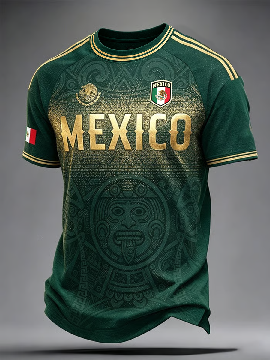 Camiseta de manga corta para hombre con estampado de fútbol mexicano