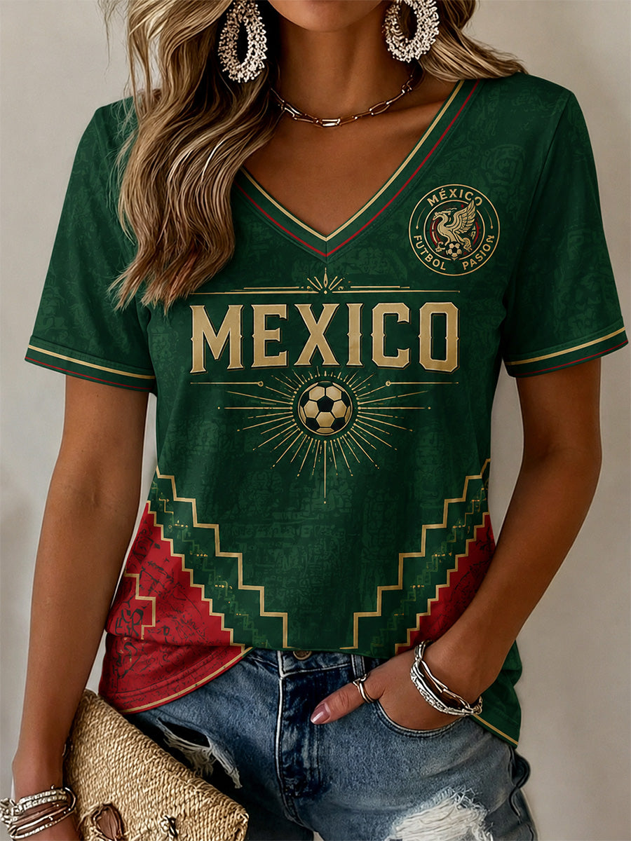 Regalo para mujeres aficionadas al fútbol: camiseta informal con estampado y cuello en V