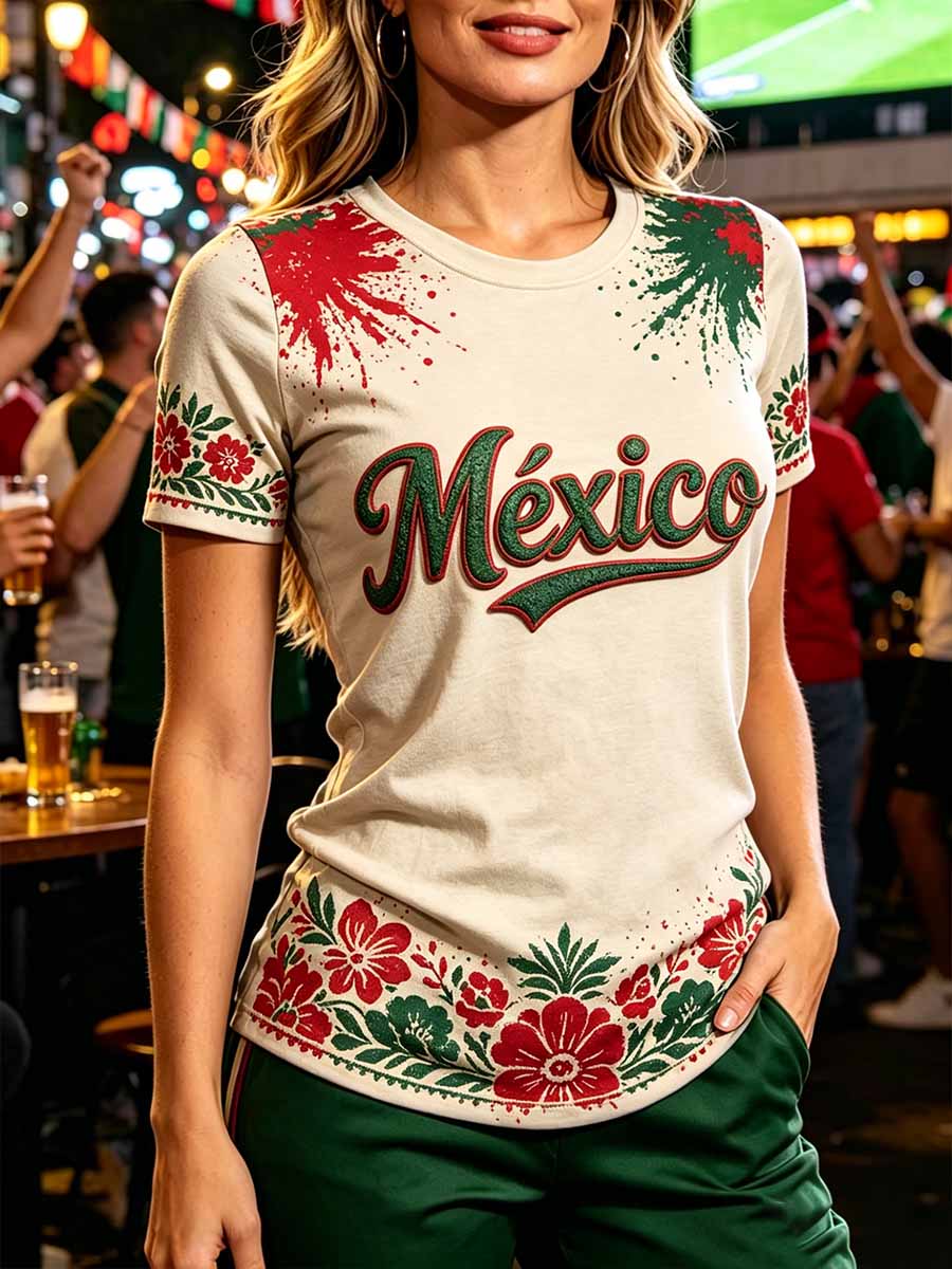 Camiseta con estampado de fútbol mexicano para mujer