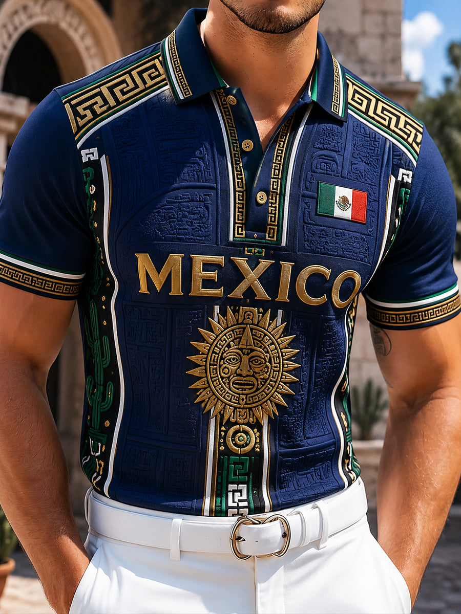 Camisa polo mexicana de la impresión del arte del elemento que anima del partido de fútbol de los hombres