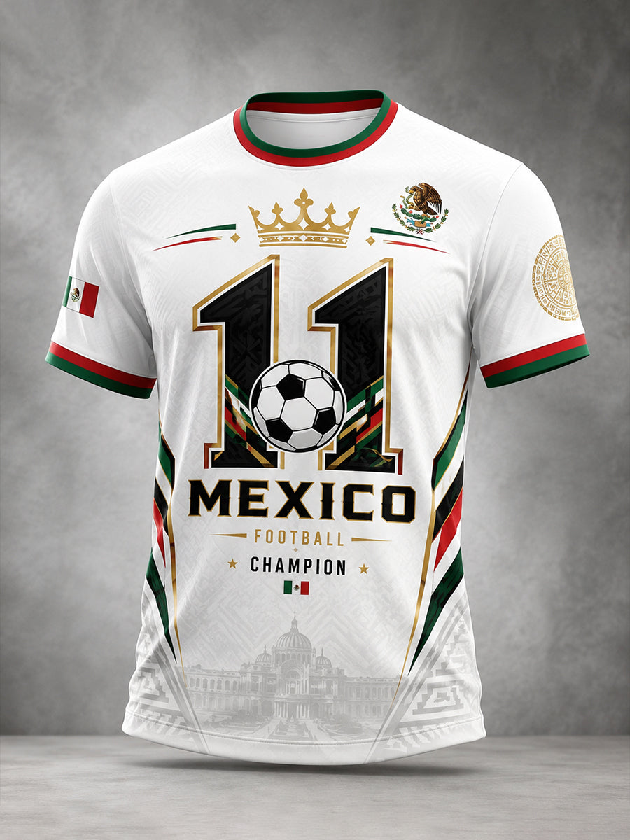 Camiseta con estampado artístico de elementos de animación en un partido de fútbol mexicano para hombre