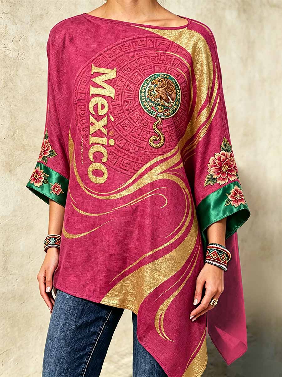 Top de moda para mujer con estampado de arte mexicano y dobladillo irregular