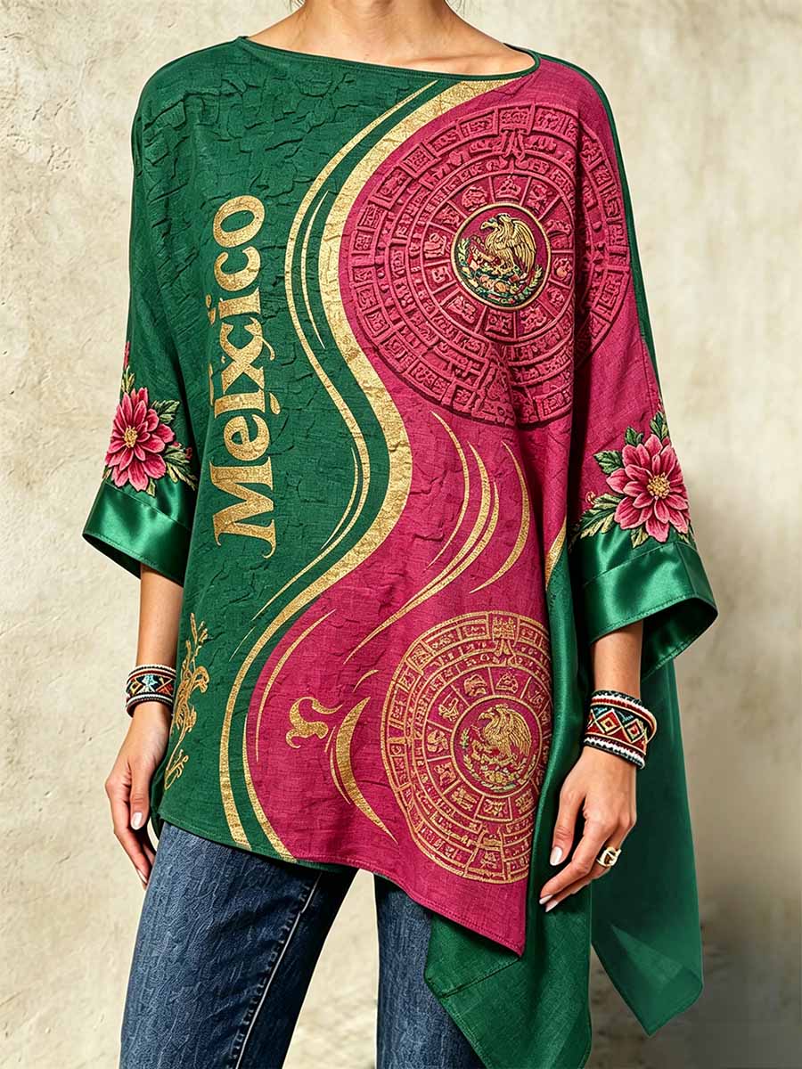 Top de moda para mujer con estampado de arte mexicano y dobladillo irregular