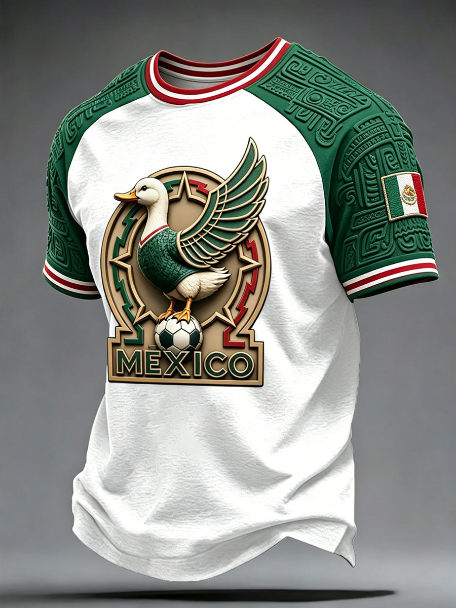 Camiseta impresa arte divertido del amante del fútbol de México del pato de los hombres
