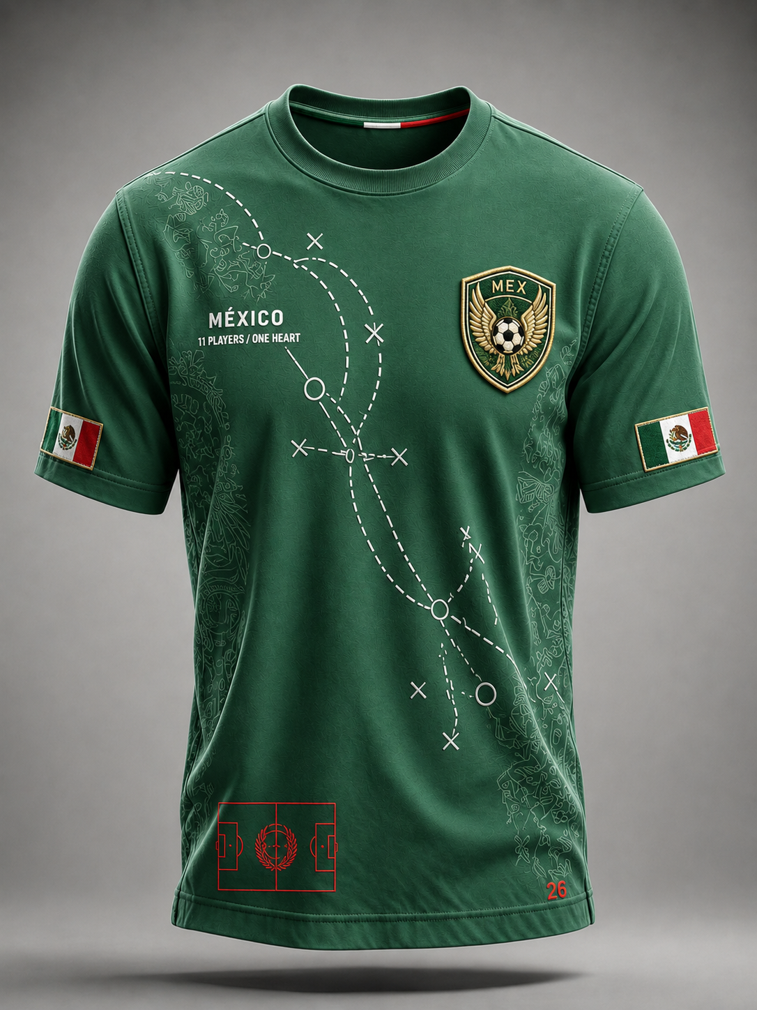 Camiseta de fútbol mexicana para hombre, de manga corta