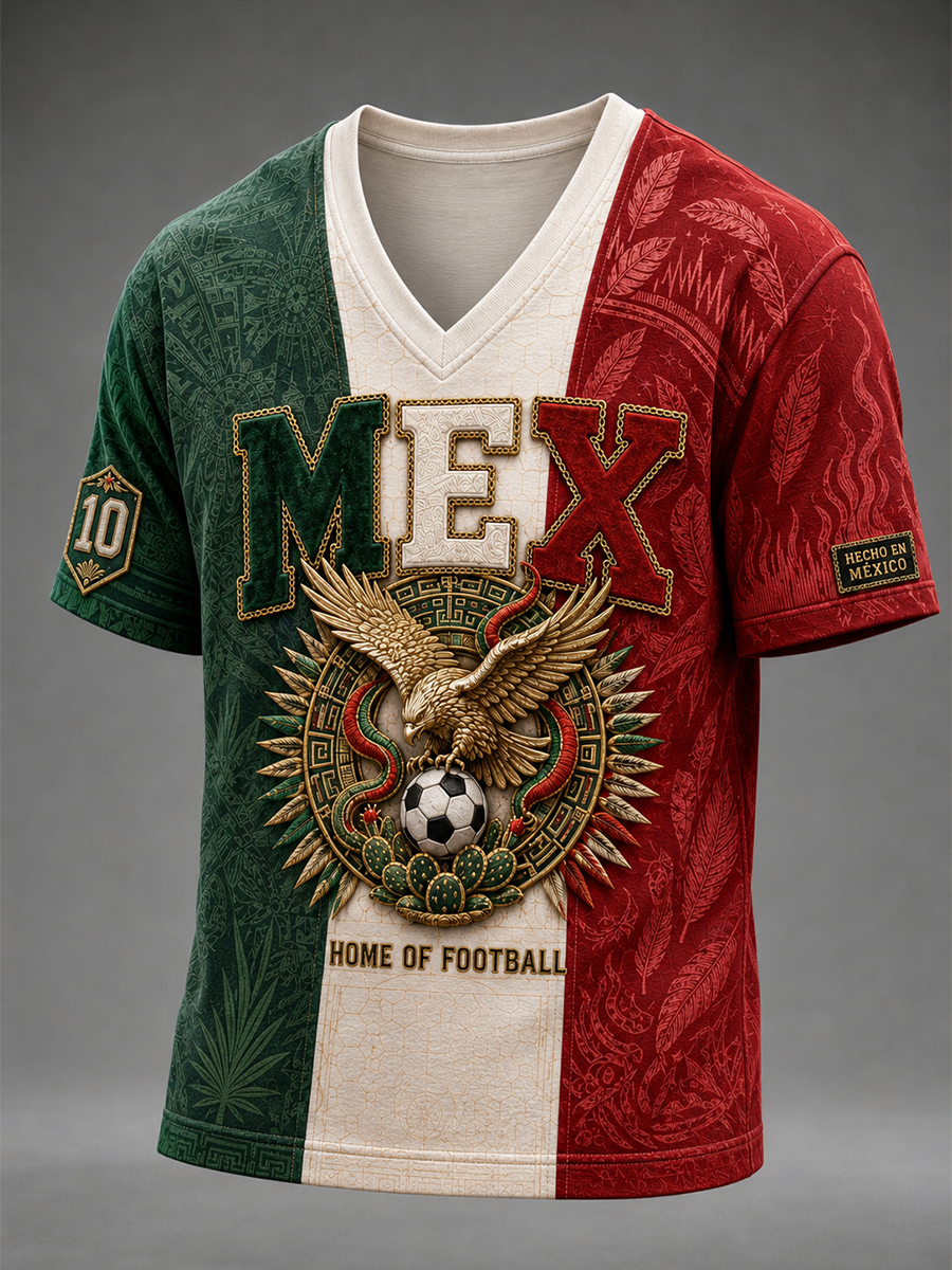 Camiseta con cuello en V de fútbol mexicano para hombre