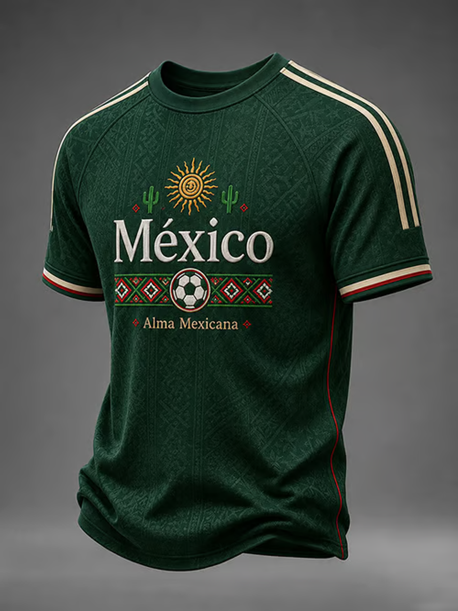 Camiseta de manga corta con estampado artístico para amantes del fútbol mexicano, diseño para hombre