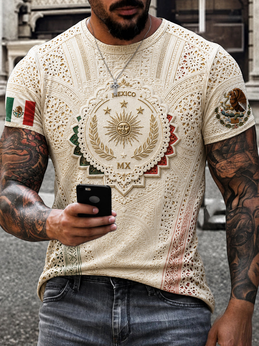 Camiseta estampada con arte de papel picado para amantes del fútbol mexicano, diseño masculino