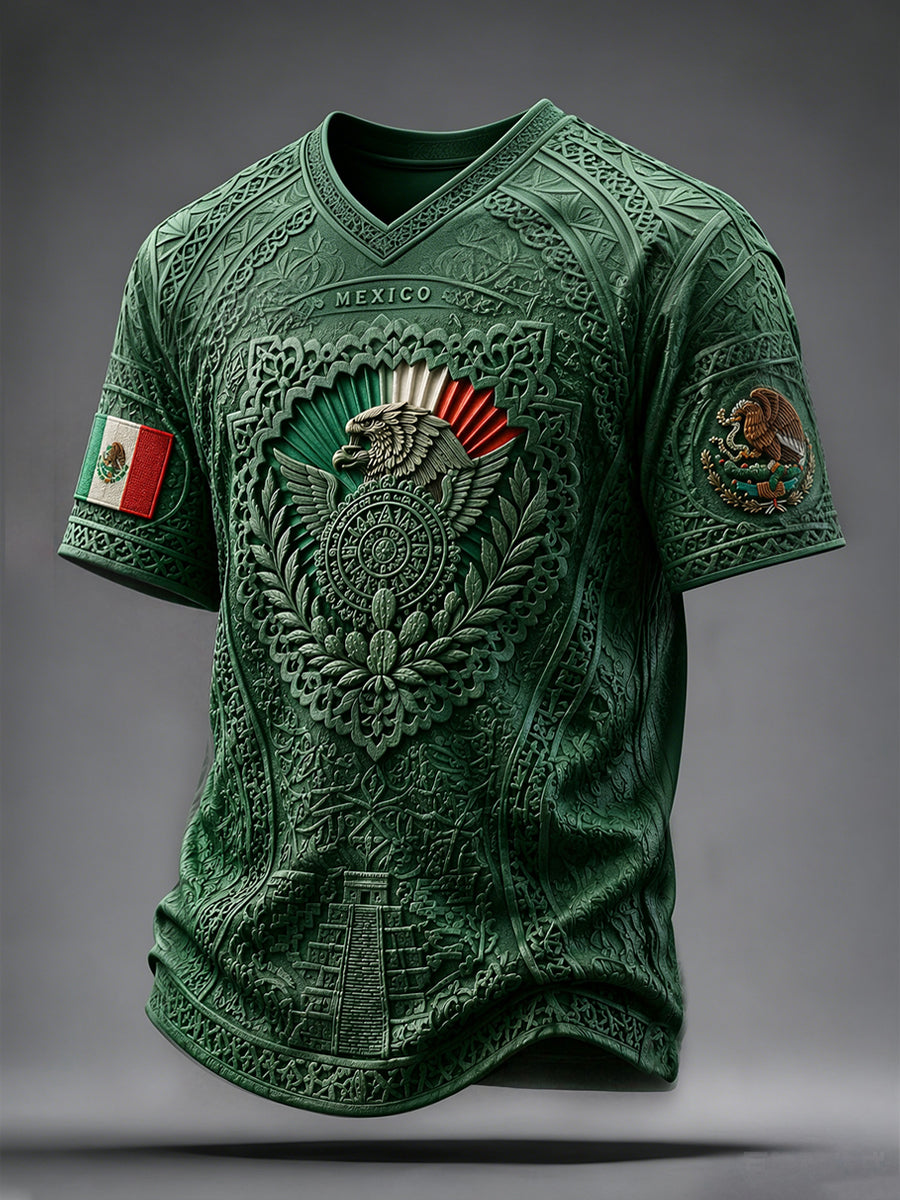 Los hombres de México Fútbol Amante Papel Picado Arte Impreso V-cuello de la Camiseta