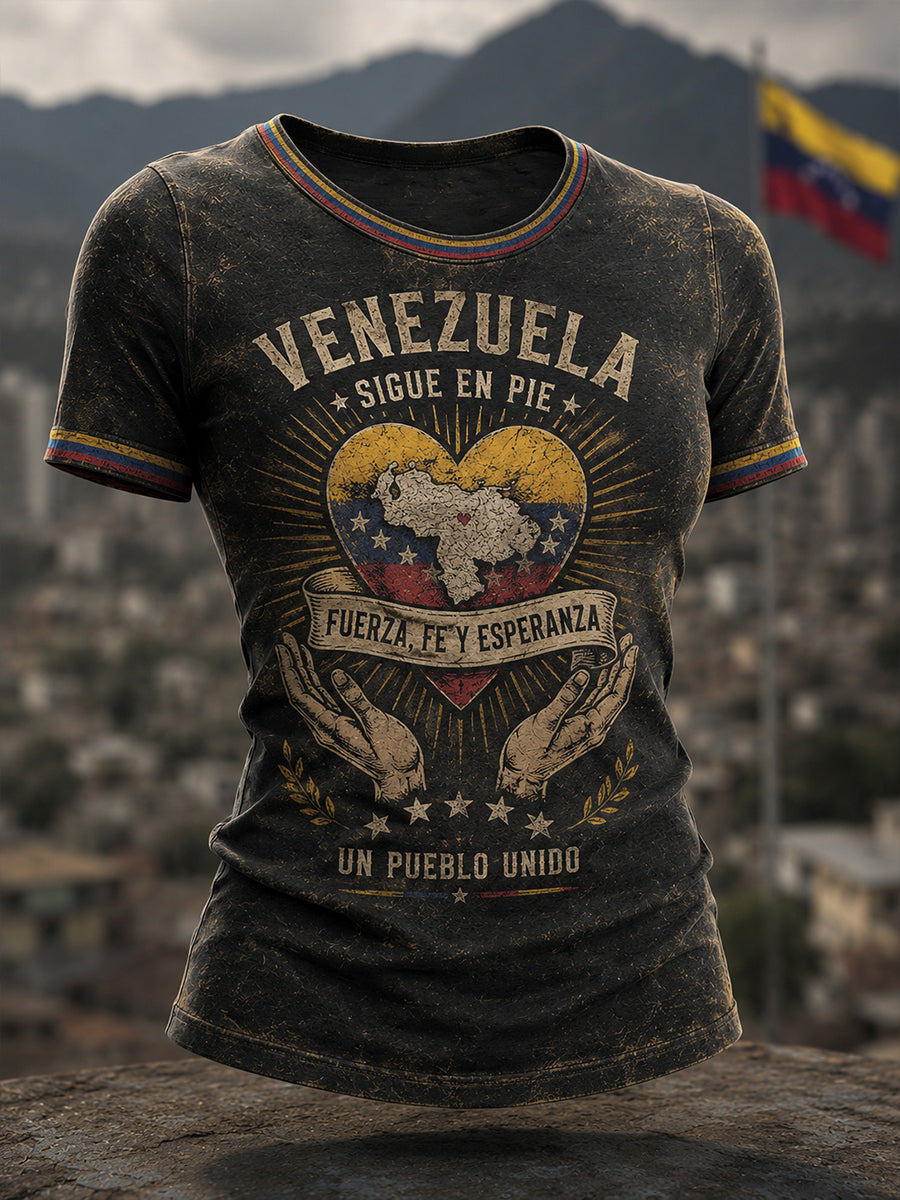Camiseta estampada Pray For Venezuela para mujer