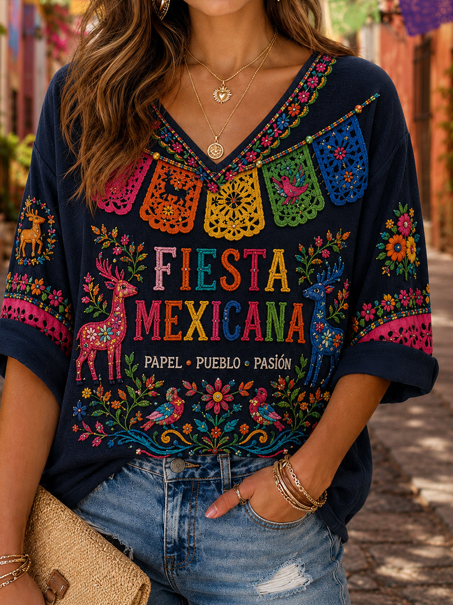 Guelaguetza Mexico Lele Doll Art Camiseta estampada para mujer