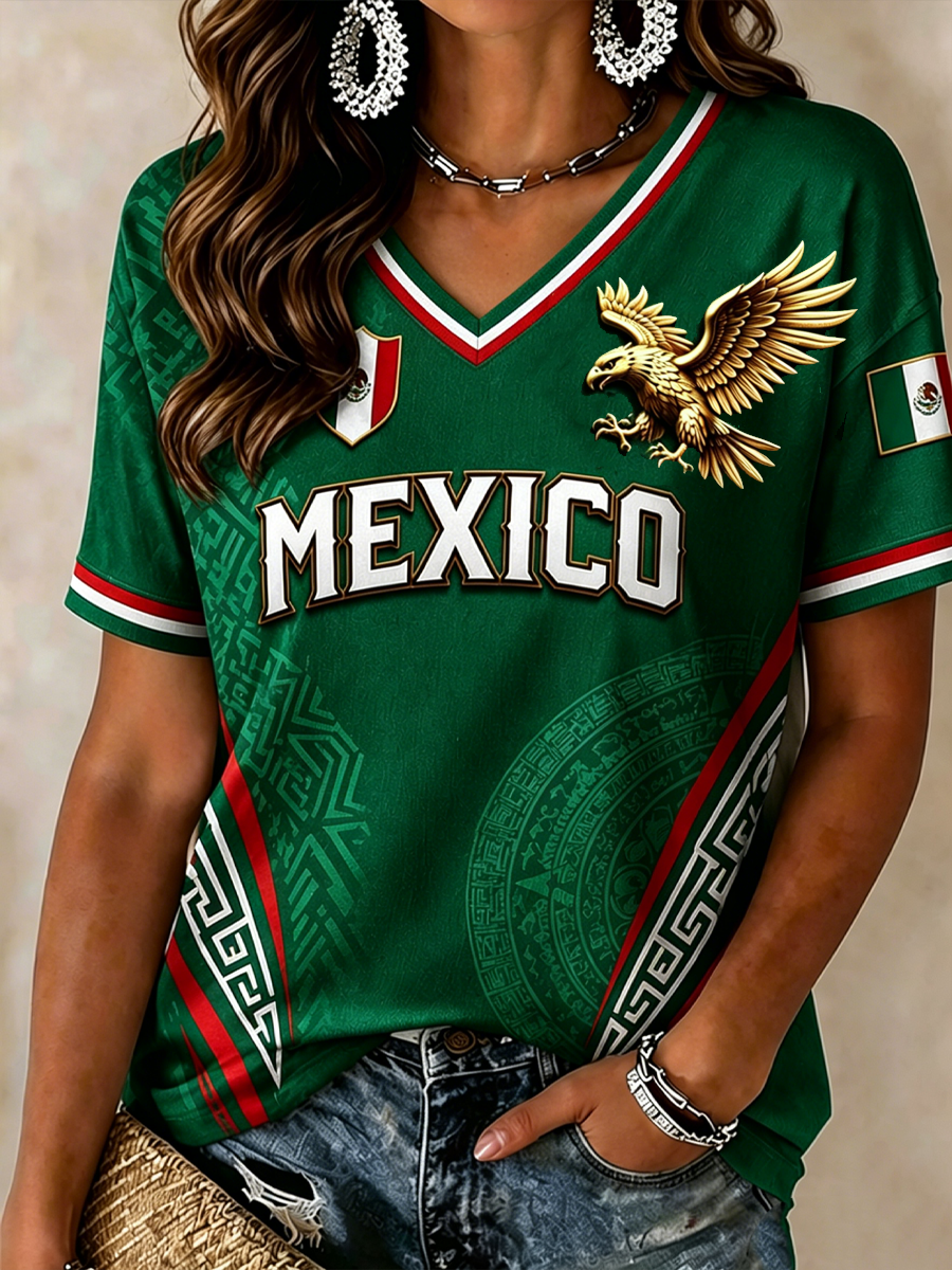 Camiseta de manga corta estampada México Pride Art para mujer