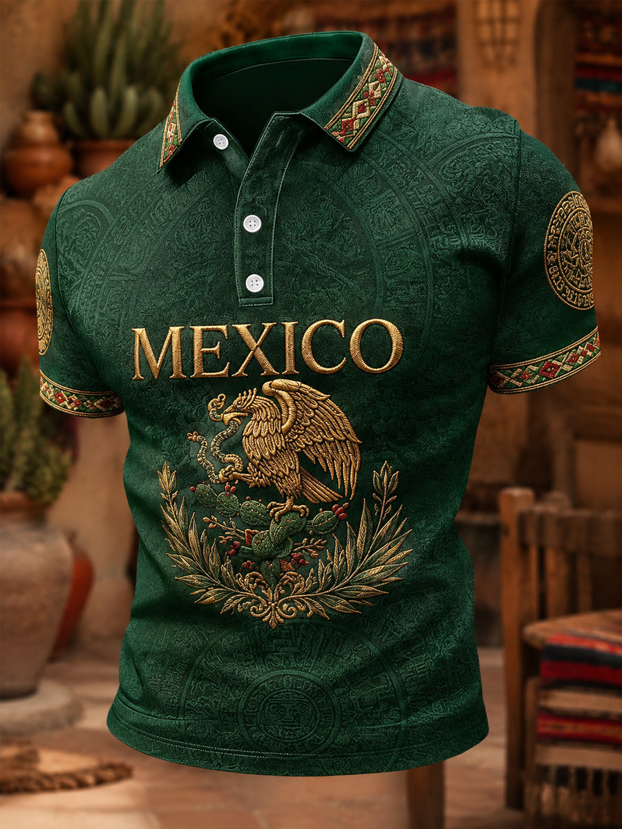 Polo casual con estampado de México para hombre