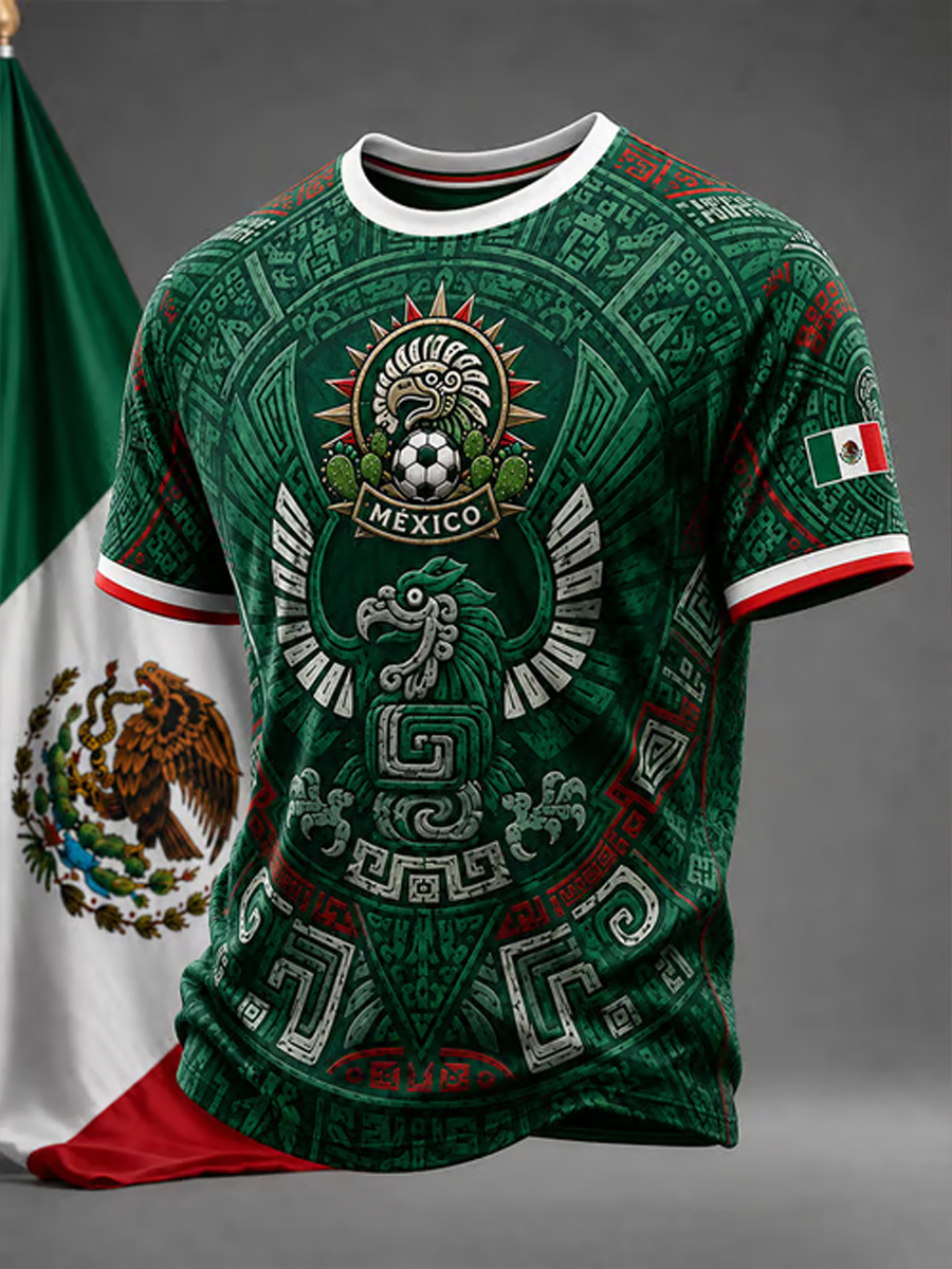 Camiseta manga corta estampada de fútbol mexicano para hombre
