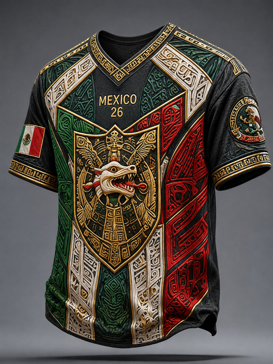 Camiseta estampada con arte de papel picado para amantes del fútbol mexicano, diseño masculino