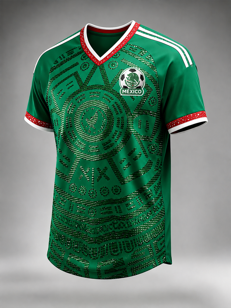 Camiseta con cuello en v con estampado de fútbol mexicano para hombre