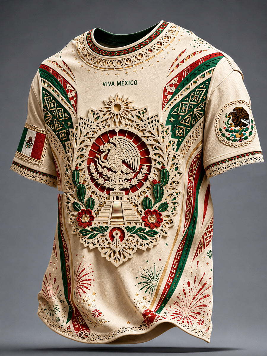 Camiseta estampada con arte de papel picado para amantes del fútbol mexicano, diseño masculino