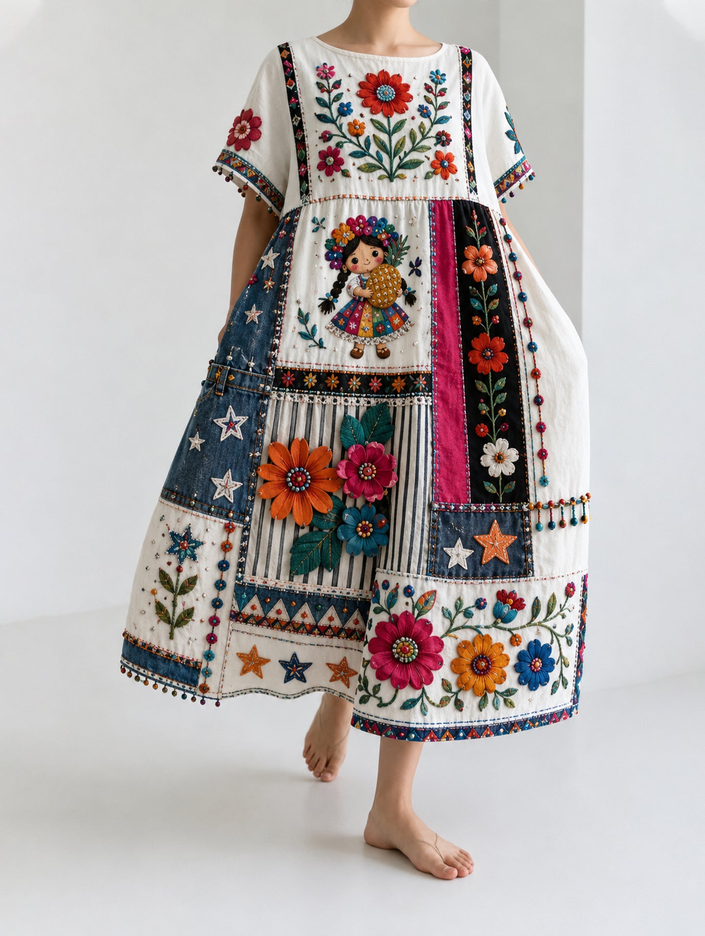 Vestido con estampado artístico de elementos del Festival Gaelagacha de la Gala Mexicana Femenina