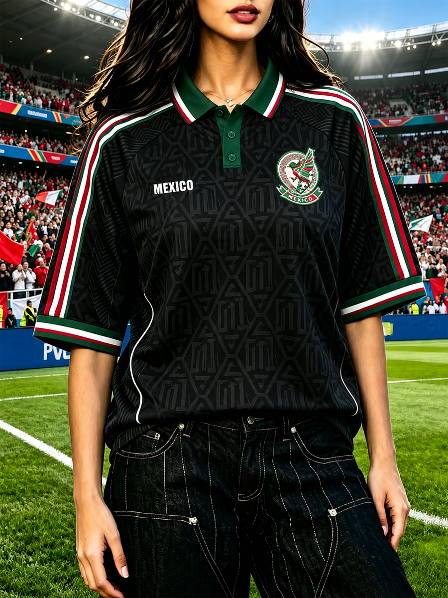 Camiseta polo México Football Lover Art Printed para mujer