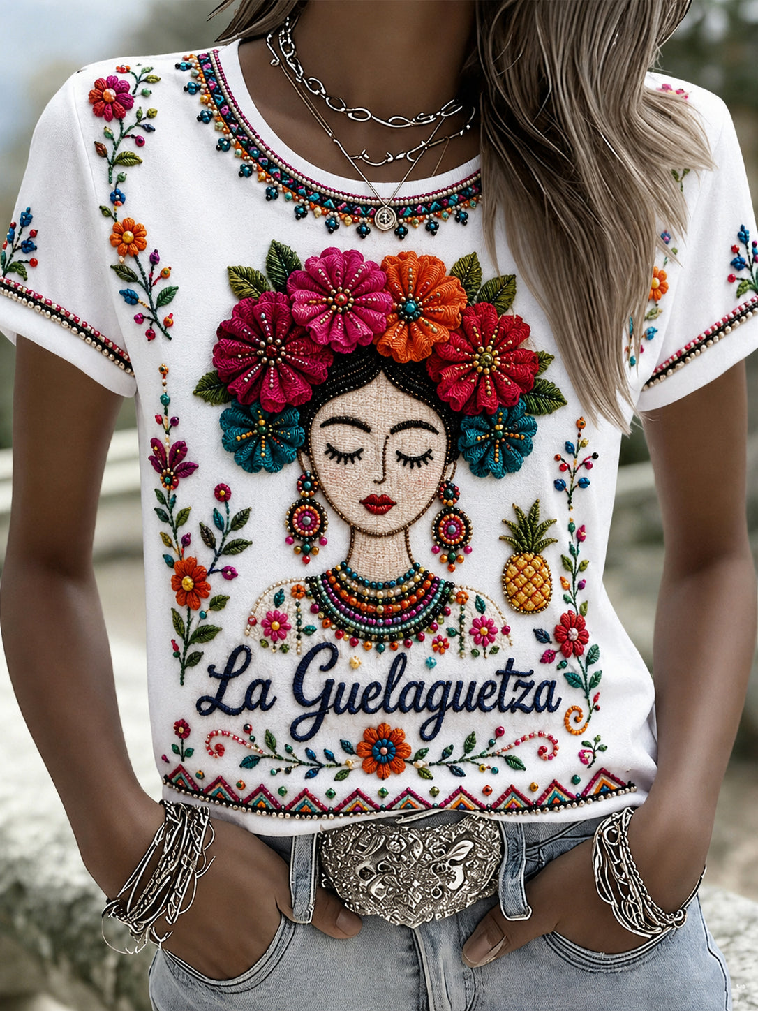 Camiseta con estampado de arte conmemorativo del día de Gala Gaelagacha mexicano para mujer