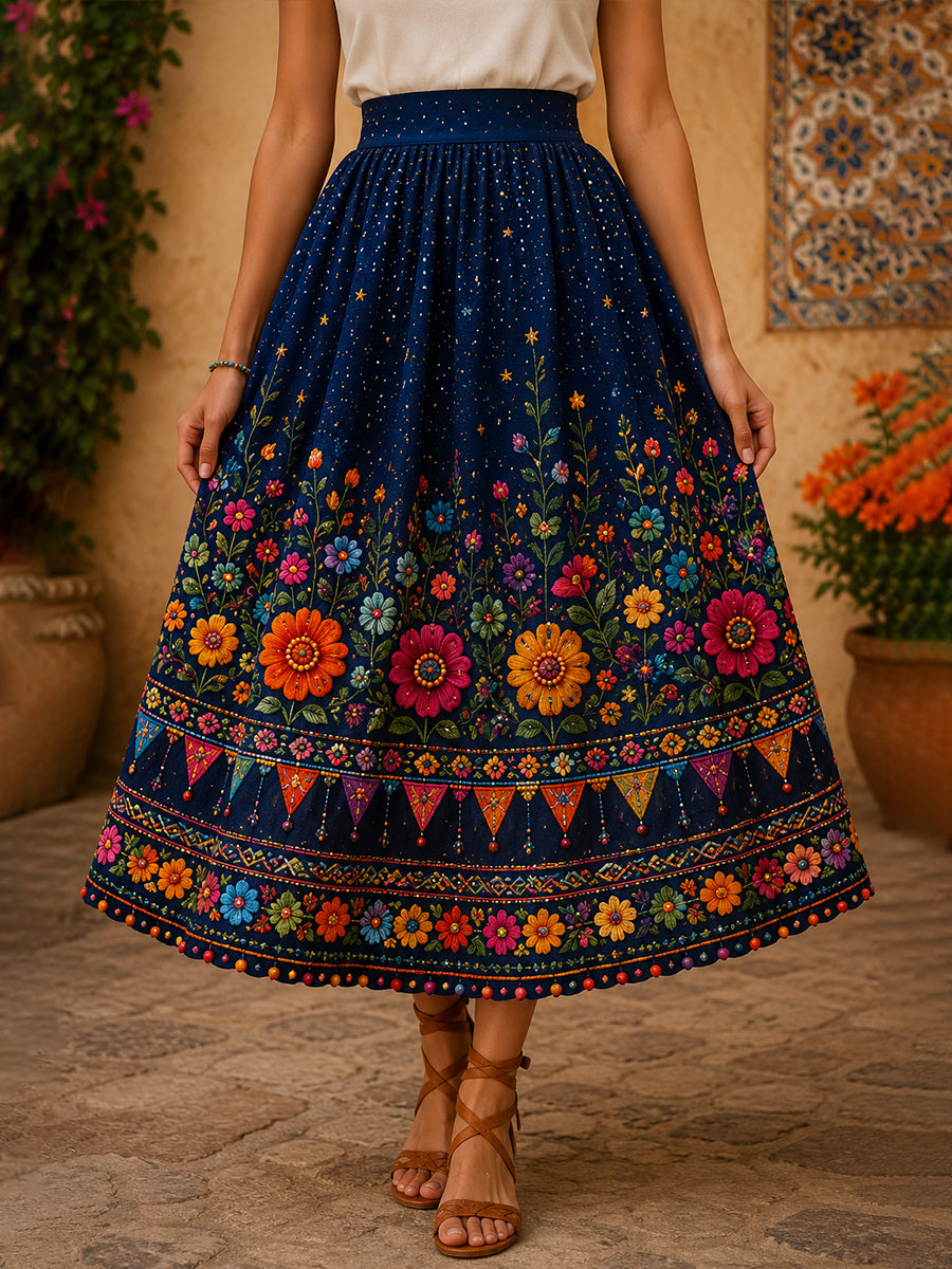 Falda midi con estampado artístico conmemorativo del Día de la Gala Mexicana Femenina Gaelagacha