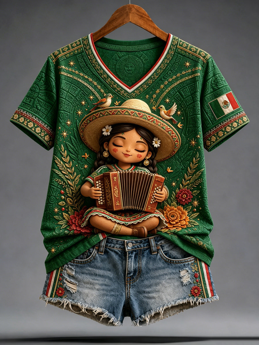 Camiseta informal con estampado para aficionadas al fútbol mexicano