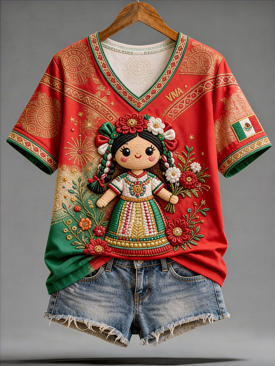 Camiseta informal con estampado para aficionadas al fútbol mexicano