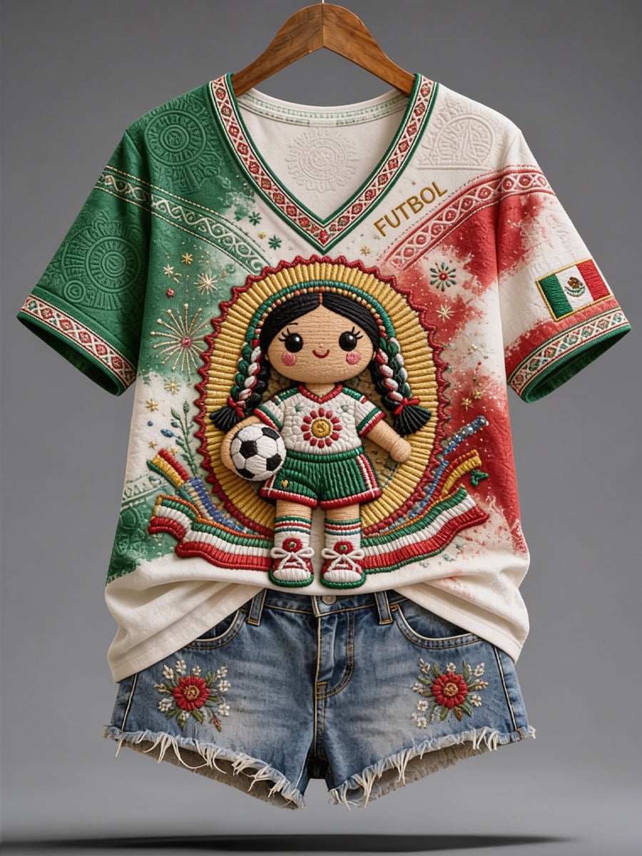Camiseta informal con estampado para aficionadas al fútbol mexicano