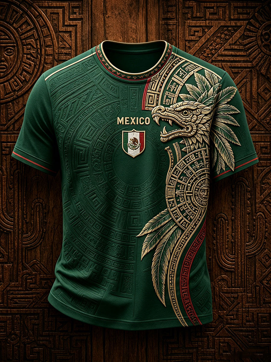 Camiseta estampada con diseño azteca para amantes del fútbol mexicano, para hombre