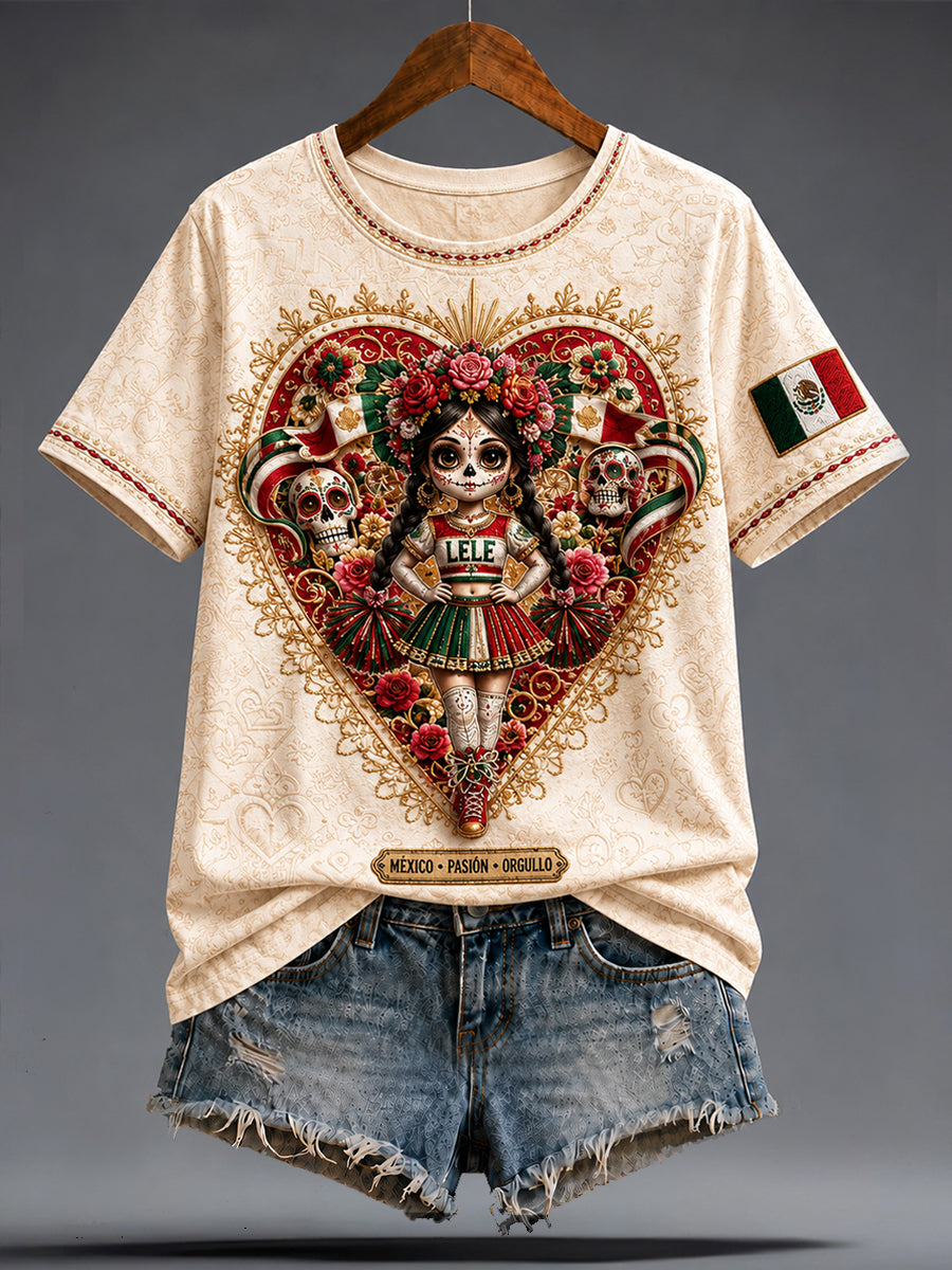 Camiseta de mujer México Football Lover La Catrina Lele Doll Art Printed