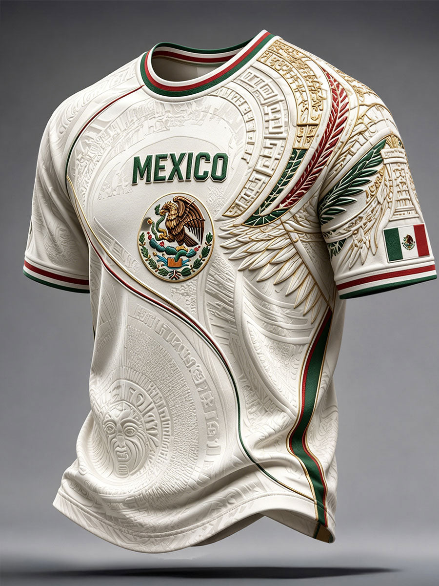 Camiseta estampada con diseño azteca para amantes del fútbol mexicano, para hombre
