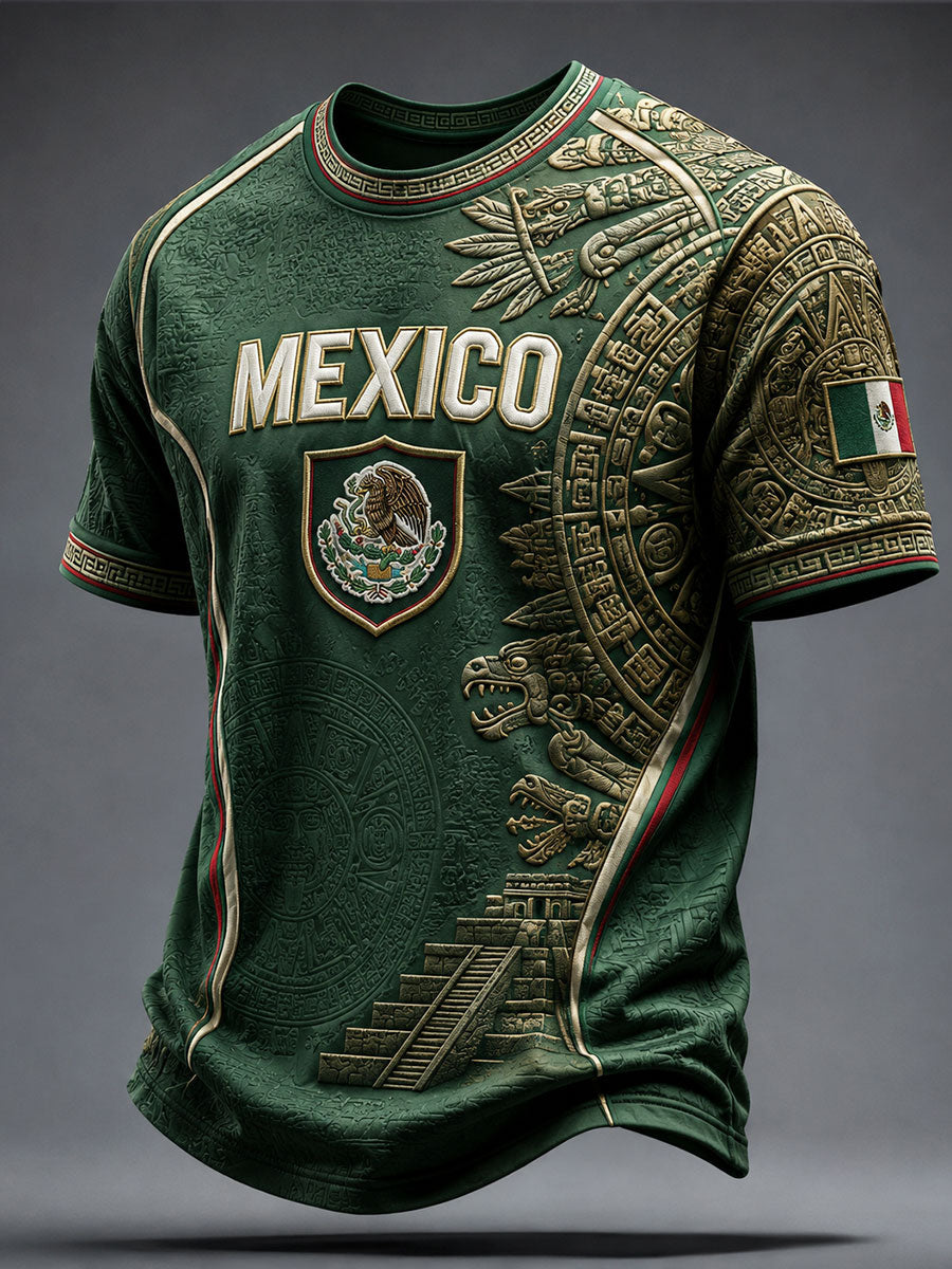 Camiseta estampada con diseño azteca para amantes del fútbol mexicano, para hombre