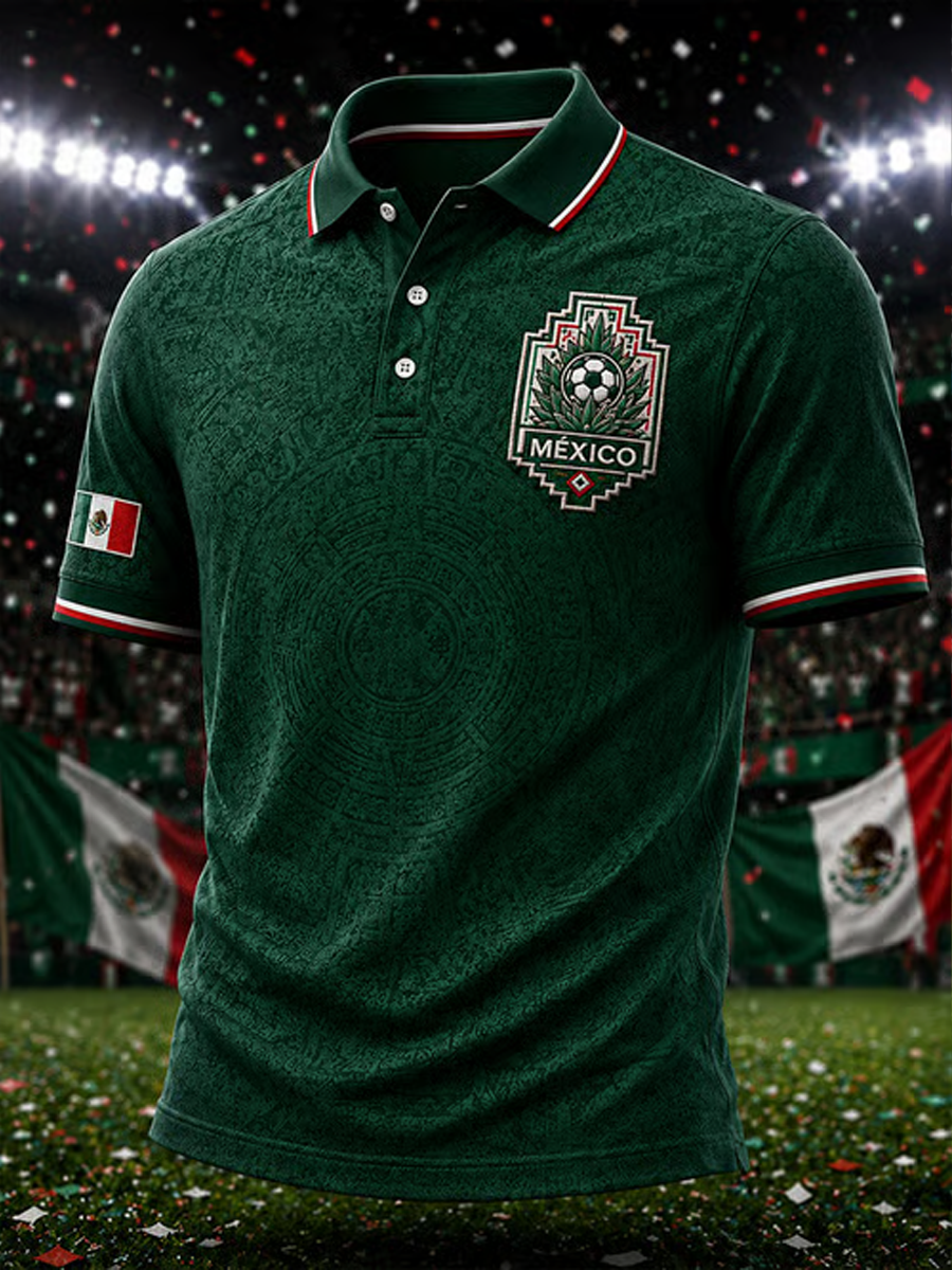 Polo estampado de arte para amantes del fútbol mexicano, diseño masculino