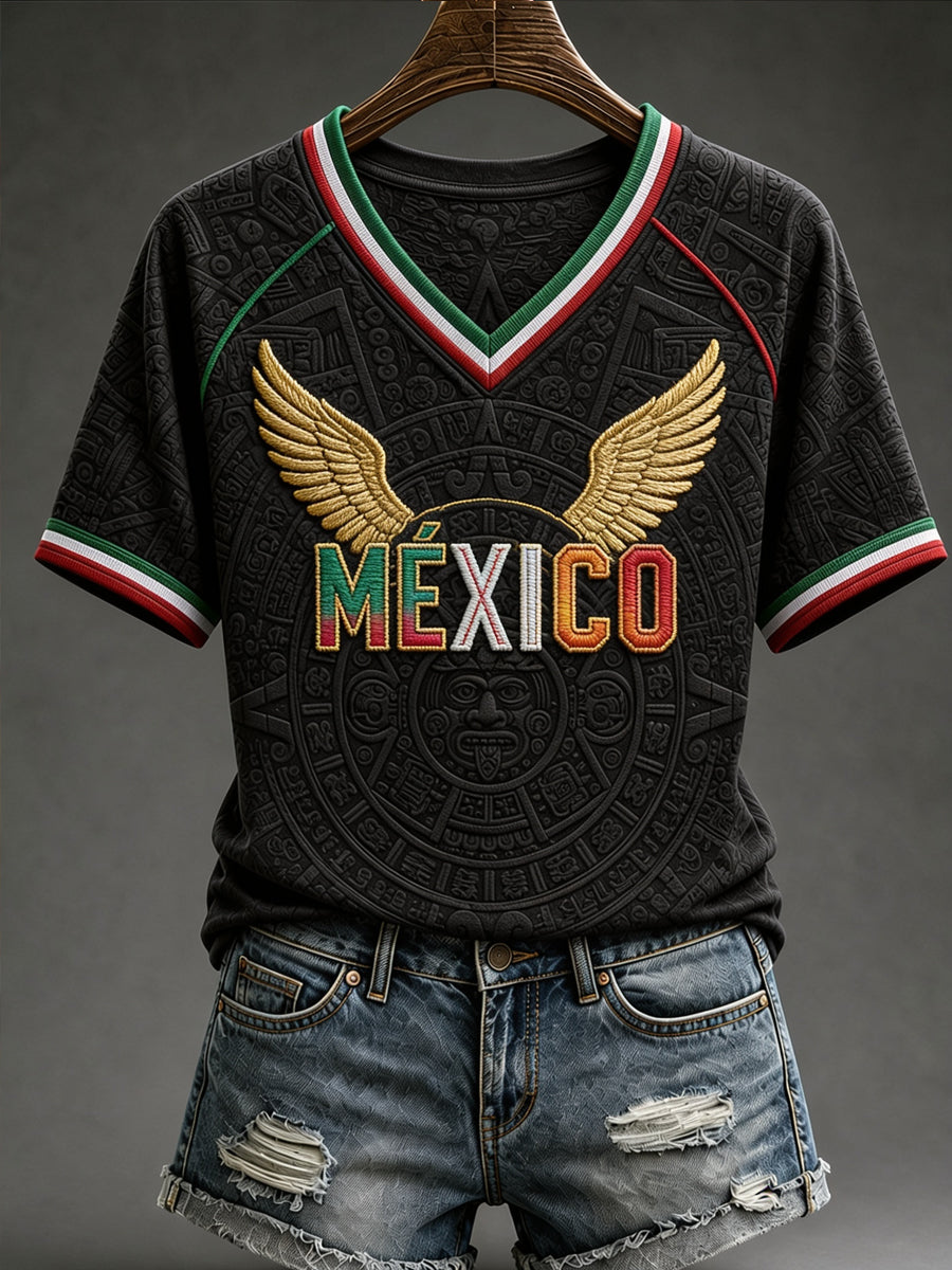 Camiseta informal con estampado para aficionadas al fútbol mexicano