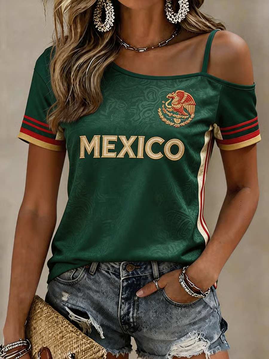 El arte del amante del fútbol de México de las mujeres imprimió la camiseta ocasional del fútbol colombiano