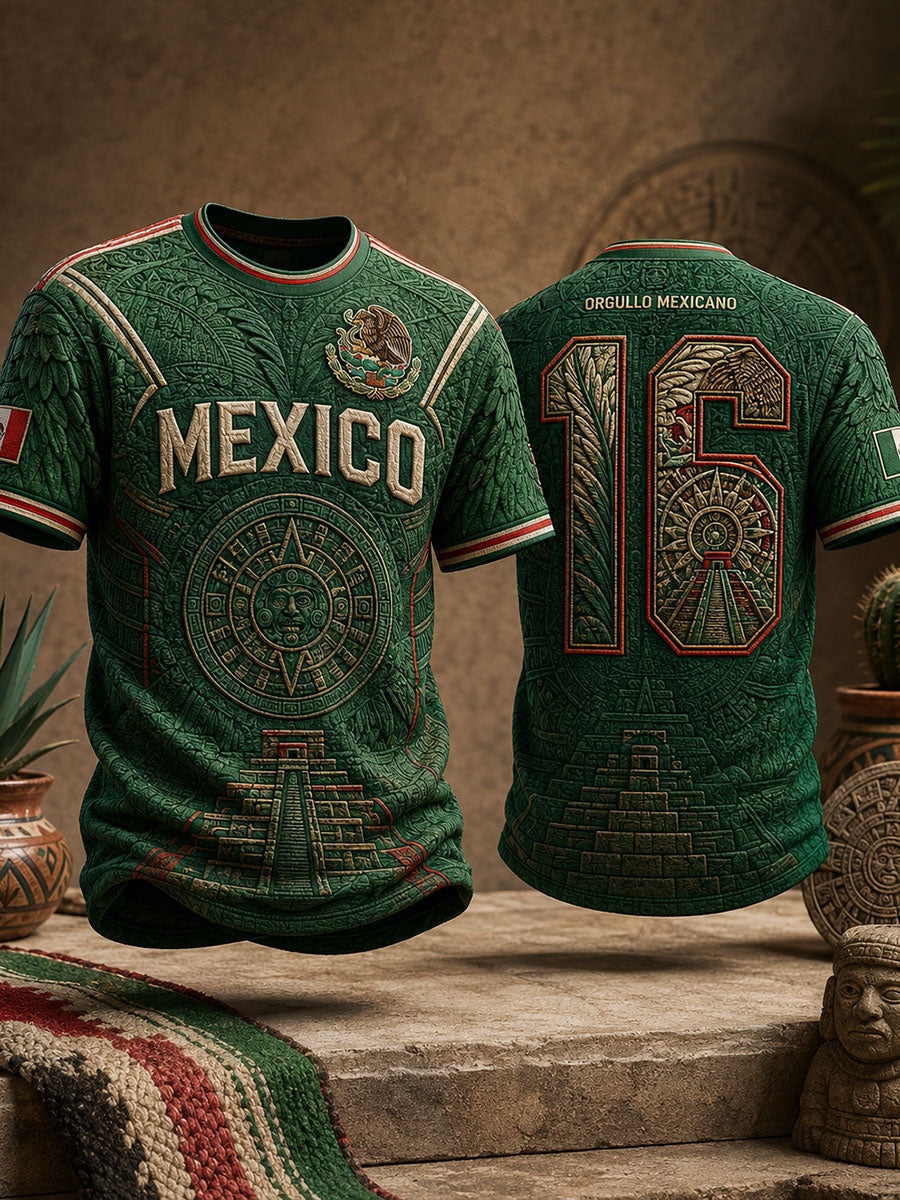 Camiseta estampada con diseño artístico para amantes del fútbol mexicano, para hombre