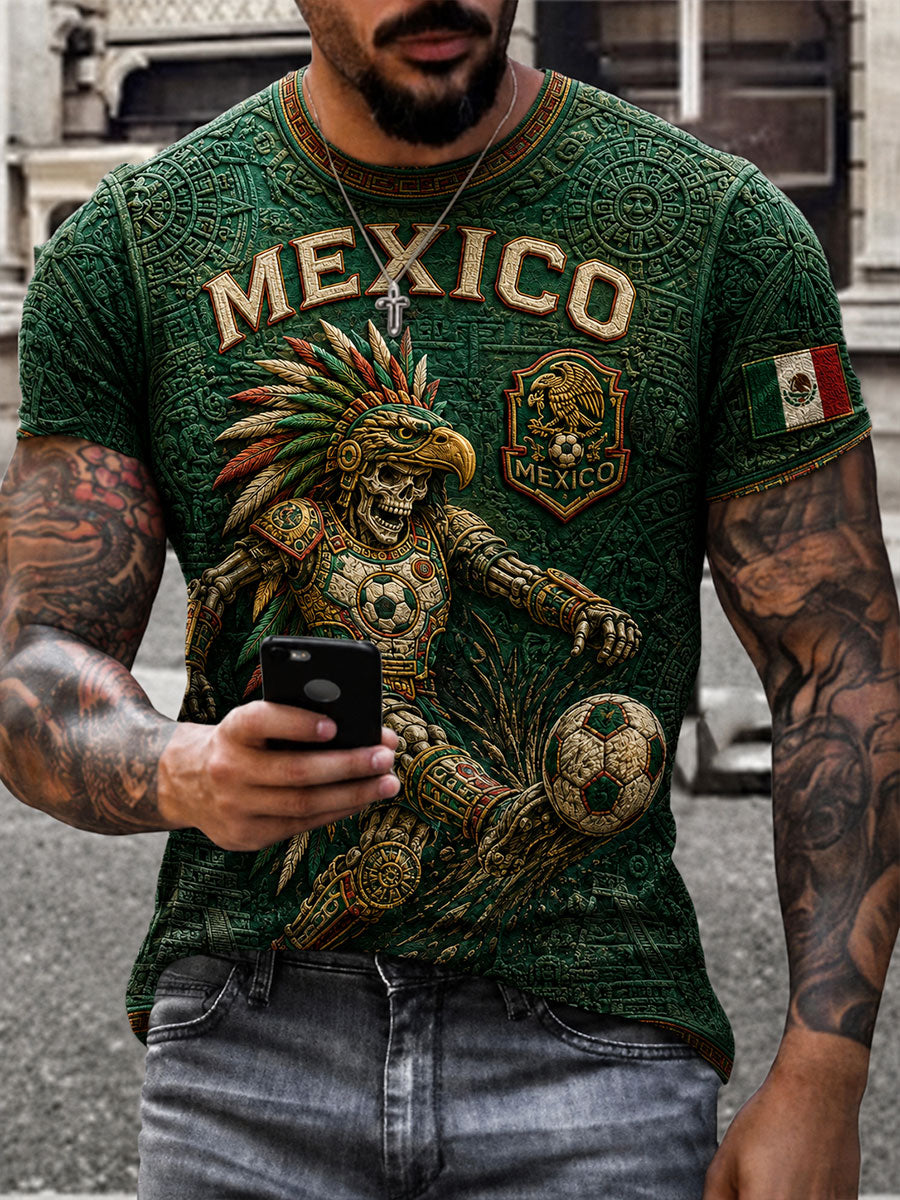 Camiseta estampada con diseño artístico para amantes del fútbol mexicano, para hombre