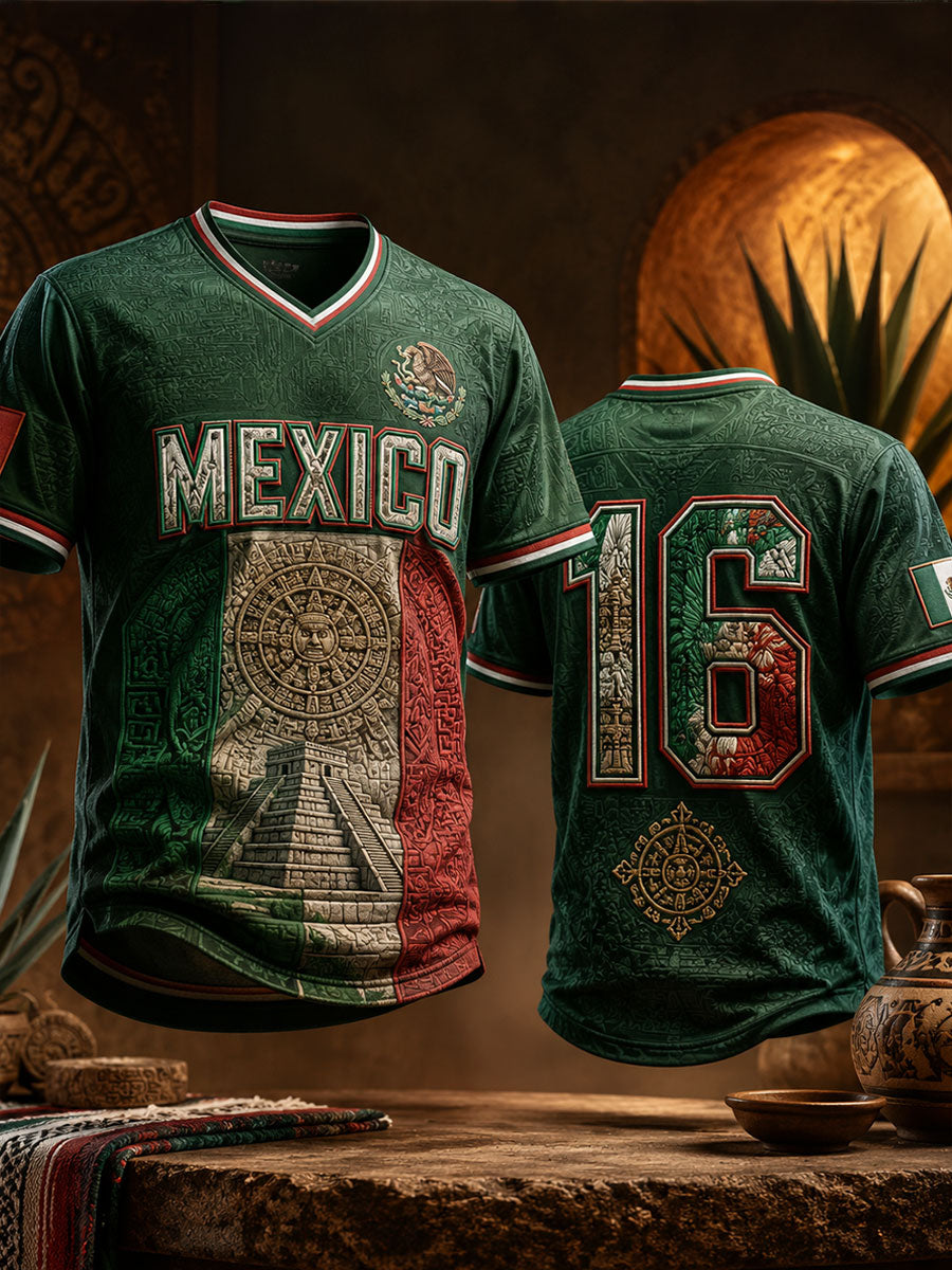 Camiseta con cuello en V impresa del arte del amante del fútbol de México de los hombres