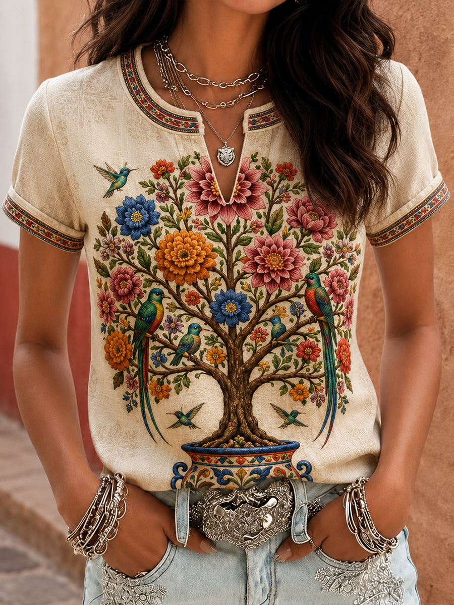 México Guelaguetza árbol de la vida de las mujeres arte impreso camiseta de lino