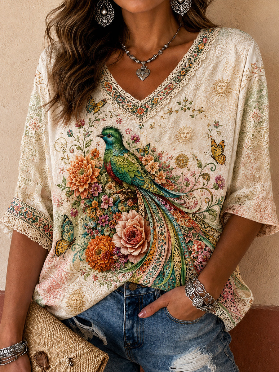 Camiseta México Guelaguetza Resplendent Quetzal Art para mujer