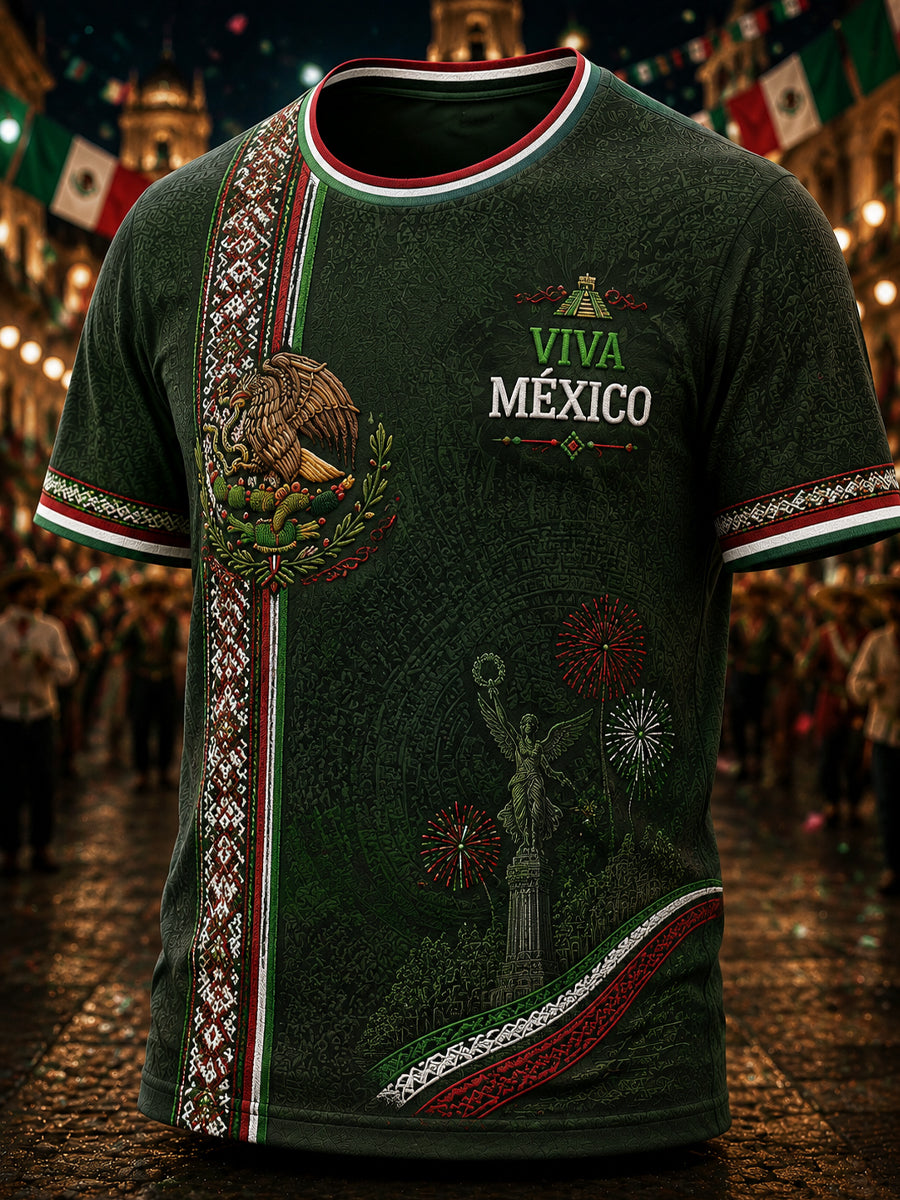 Camiseta de manga corta con estampado de día de la independencia mexicana para hombre