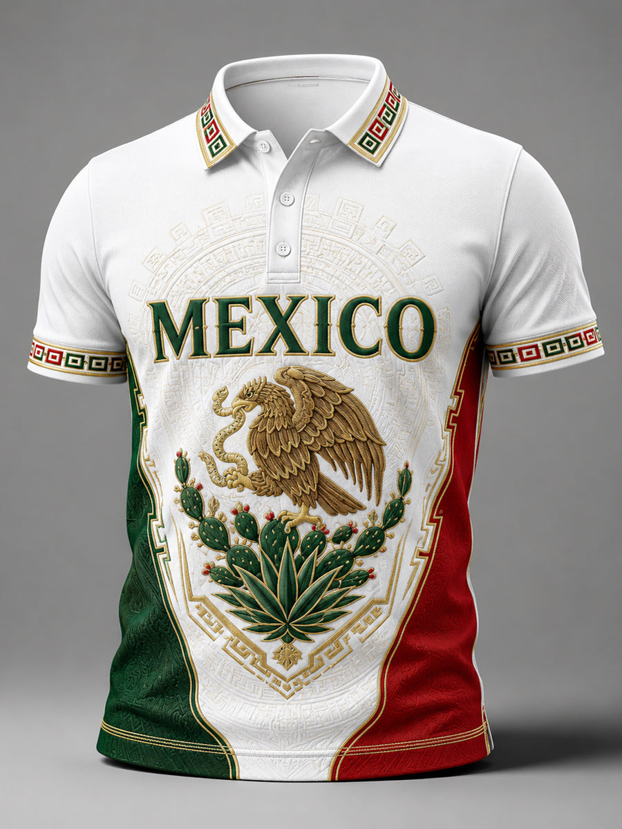 Polo casual con estampado de orgullo mexicano para hombre