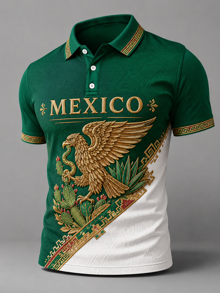 Polo casual estampado con orgullo mexicano para hombre