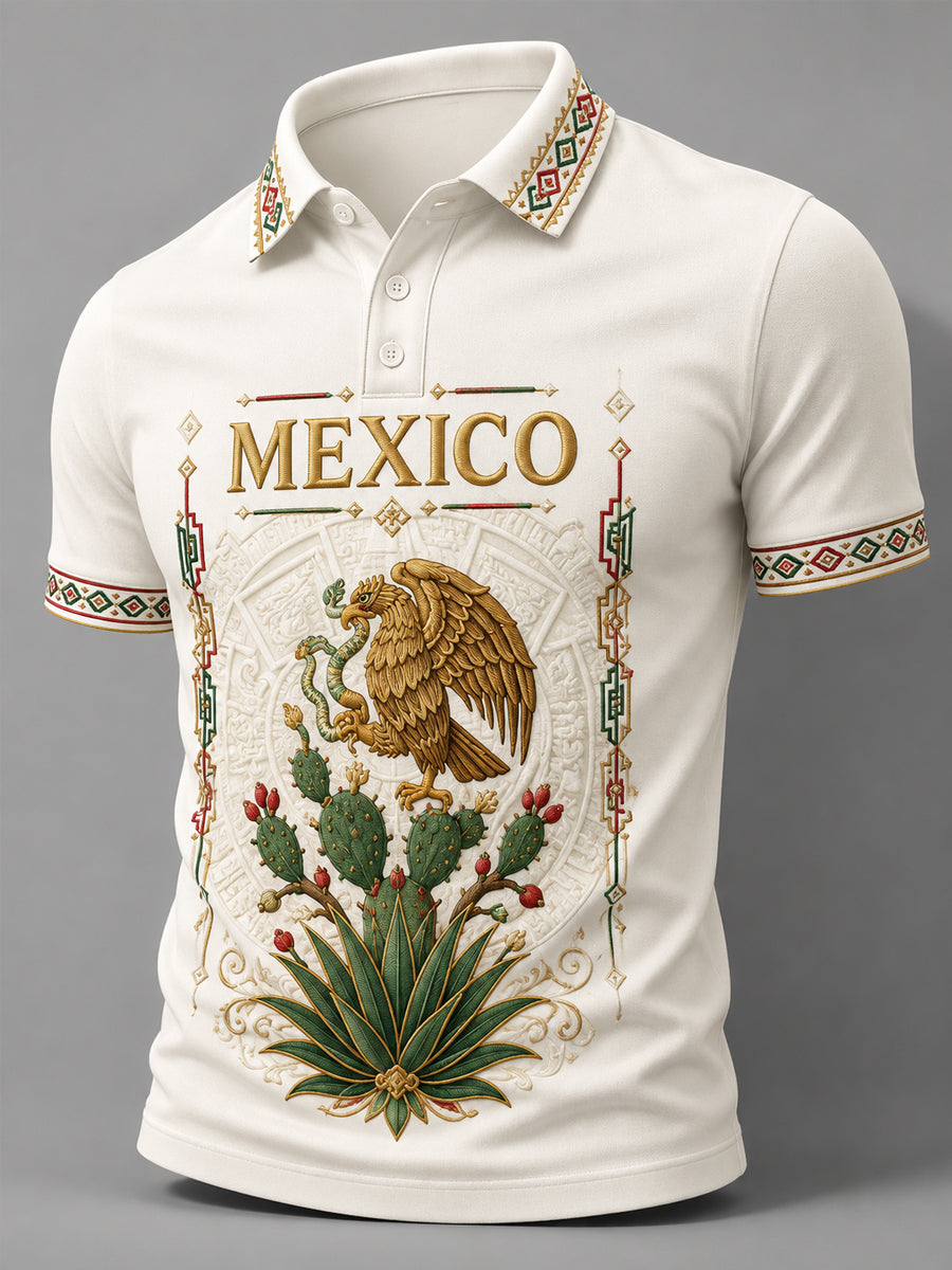 Polo casual estampado con orgullo mexicano para hombre