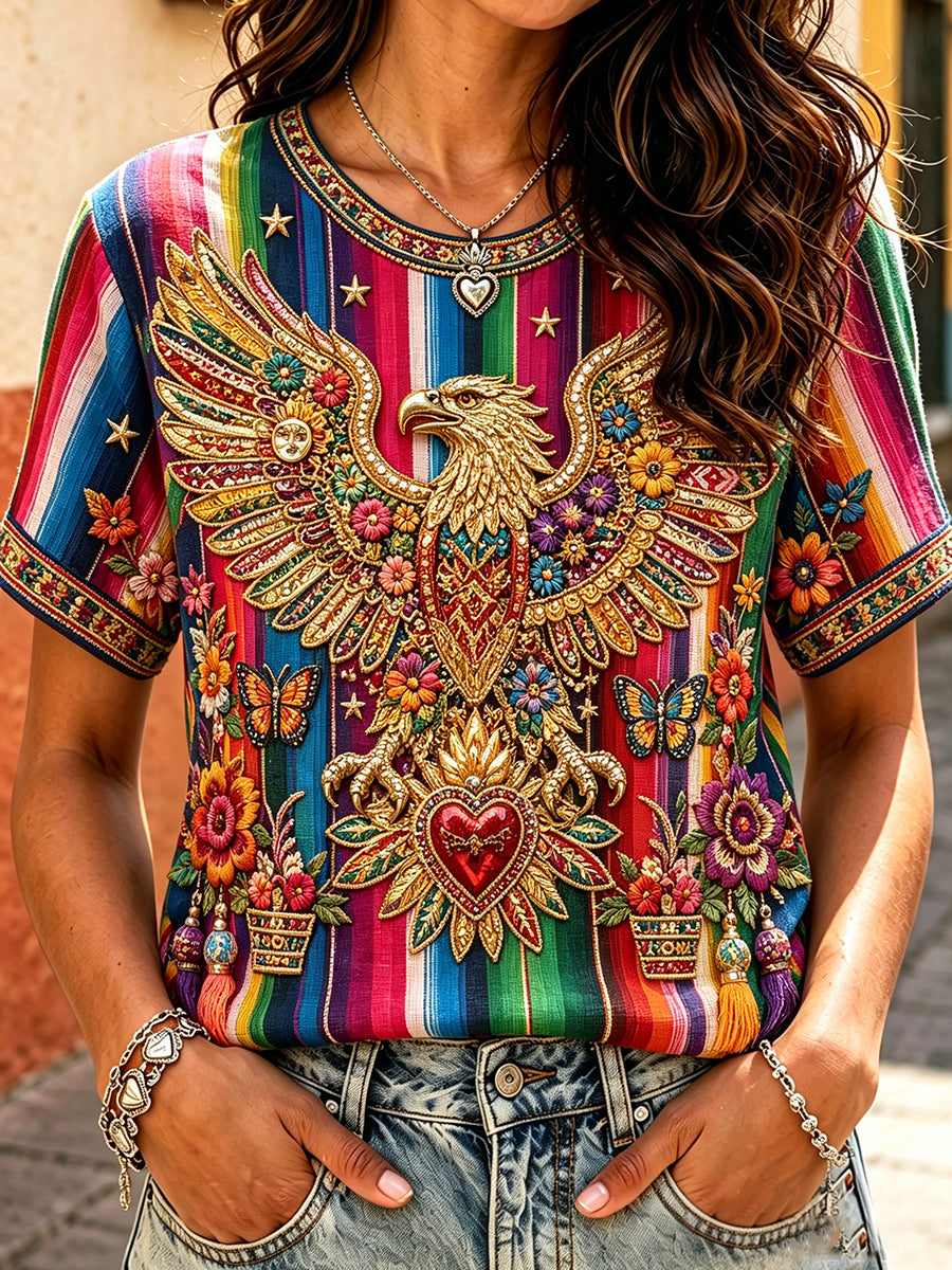 Camiseta estampada con arte mexicano de la Guelaguetza para mujer