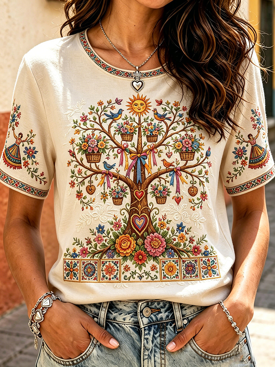 Camiseta estampada con arte mexicano de la Guelaguetza para mujer
