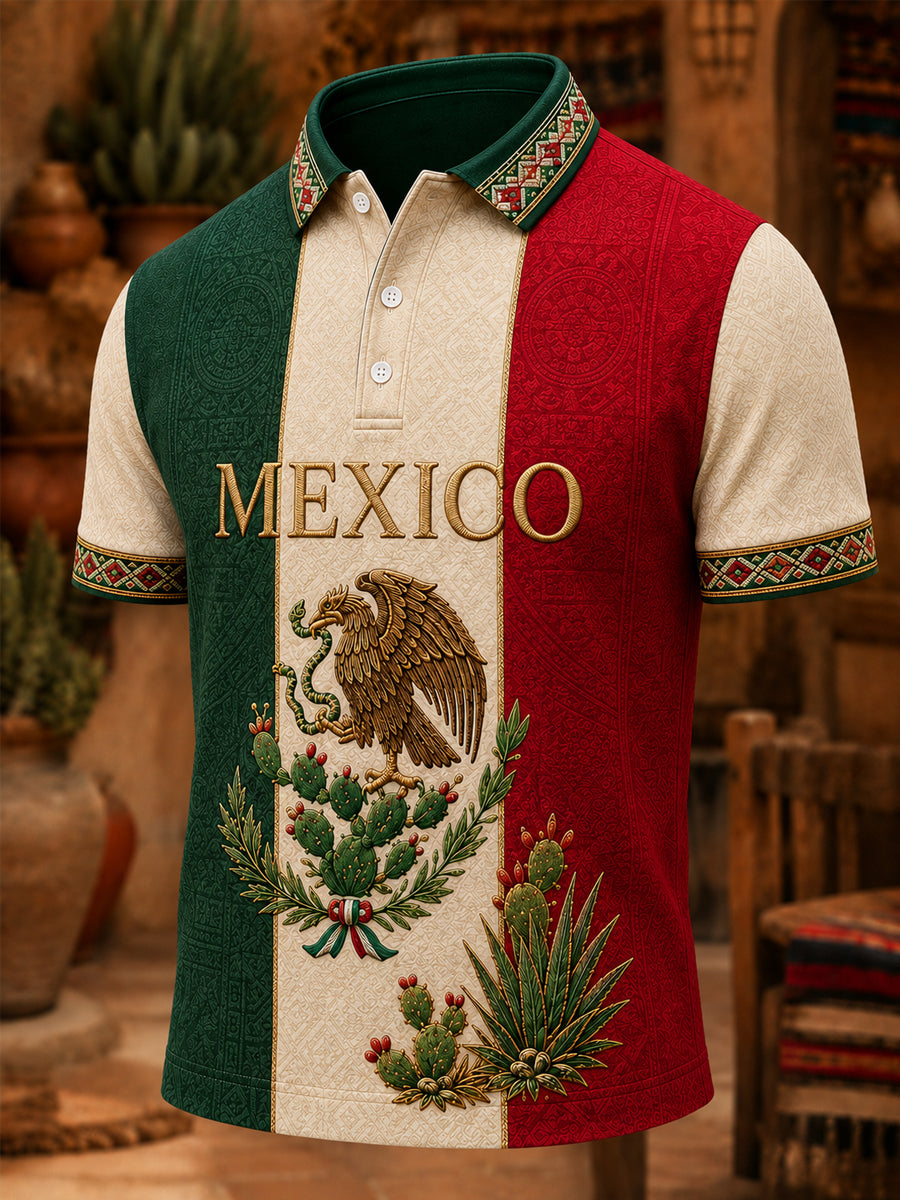Polo casual estampado con orgullo mexicano para hombre