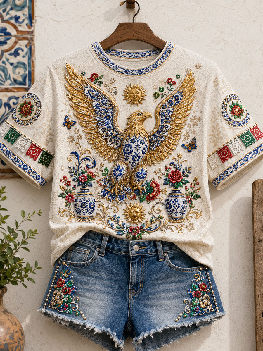 Camiseta estampada con arte mexicano de la Guelaguetza para mujer