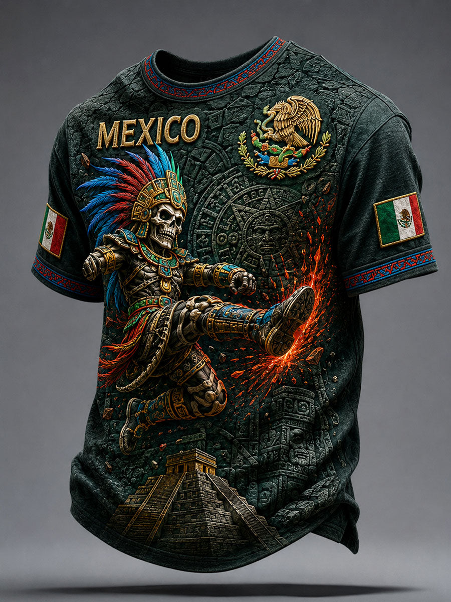 Camiseta estampada para hombres con diseño de México, Yaotl Mictlan y Día de la Independencia
